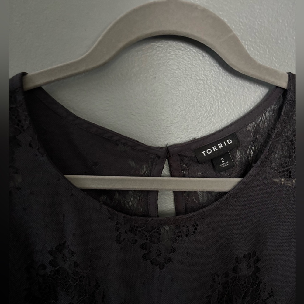 torrid Abbey Lace Short-Sleeve Blouse in Charcoal - Picture 8 of 14